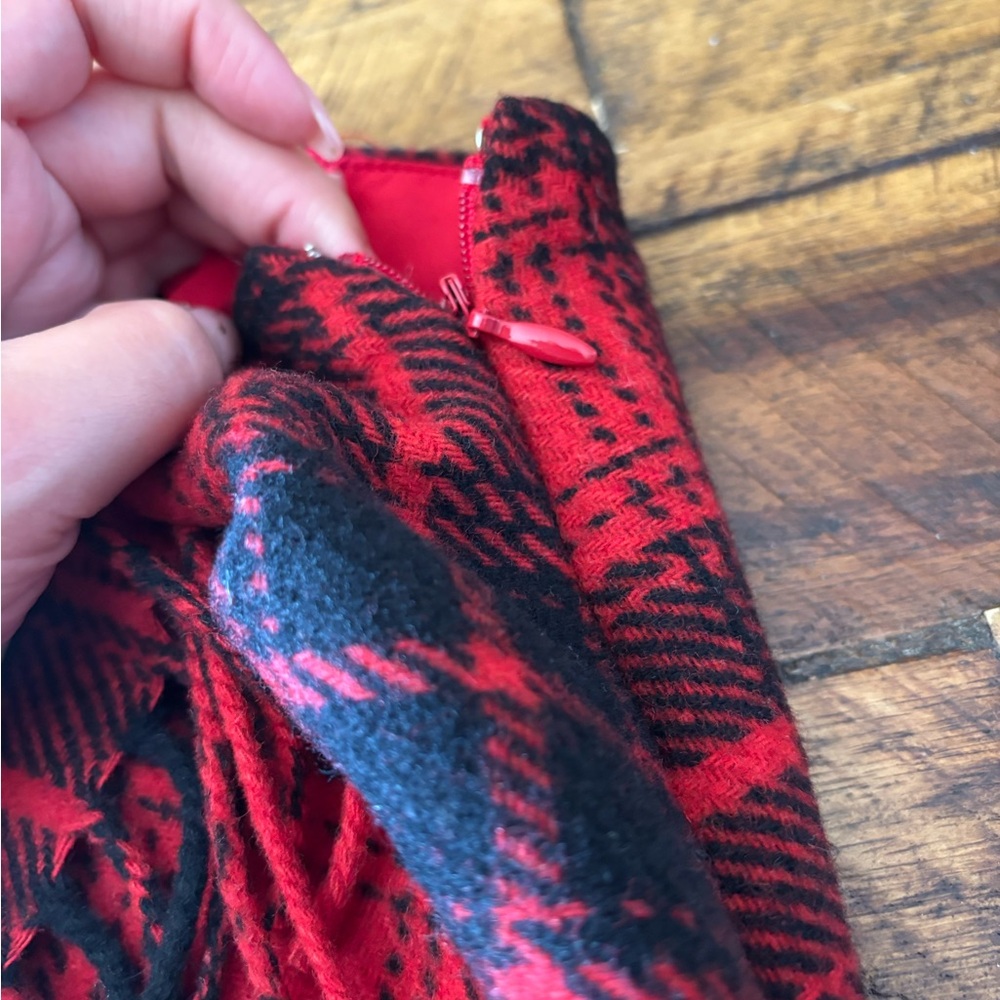 LOFT Red and Black Asymmetrical Wrap Mini Skirt - Picture 3 of 6